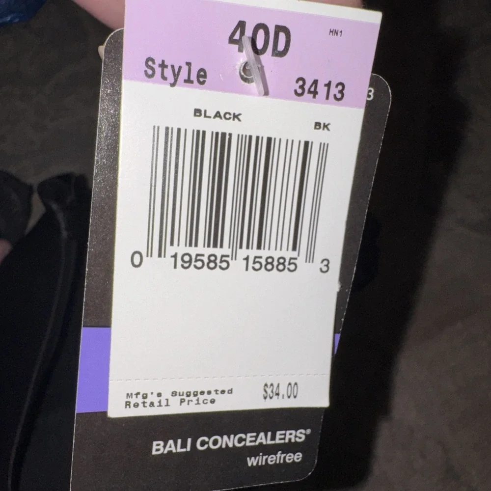 Bali Petal Concealers Lightly Lined Full Coverage Black Wireless Bra 3413 Sz 40D